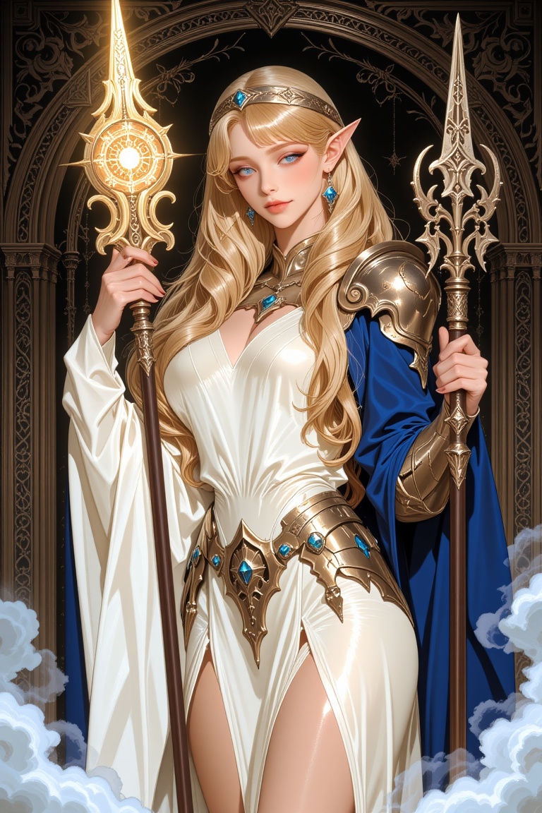 FlxV3lv3t,  Create a captivating pinup-inspired artwork that brings to life a mysterious Elf Maiden,  embodying both elega...
