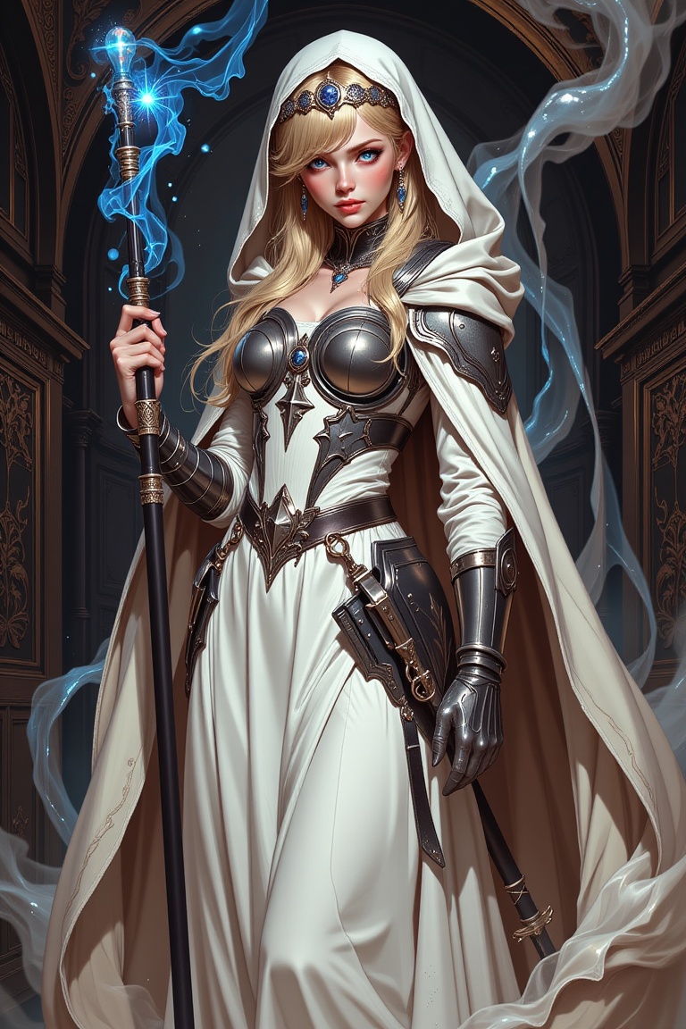 Hyp3rAn1me,  Create a captivating pinup-inspired artwork that brings to life a mysterious Elf Maiden,  embodying both eleg...