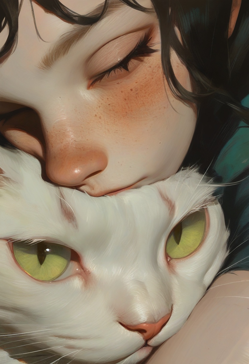 animaport (1girl),  looking at viewer short hair brown hair black hair closed mouth green eyes closed eyes eyelashes lips...
