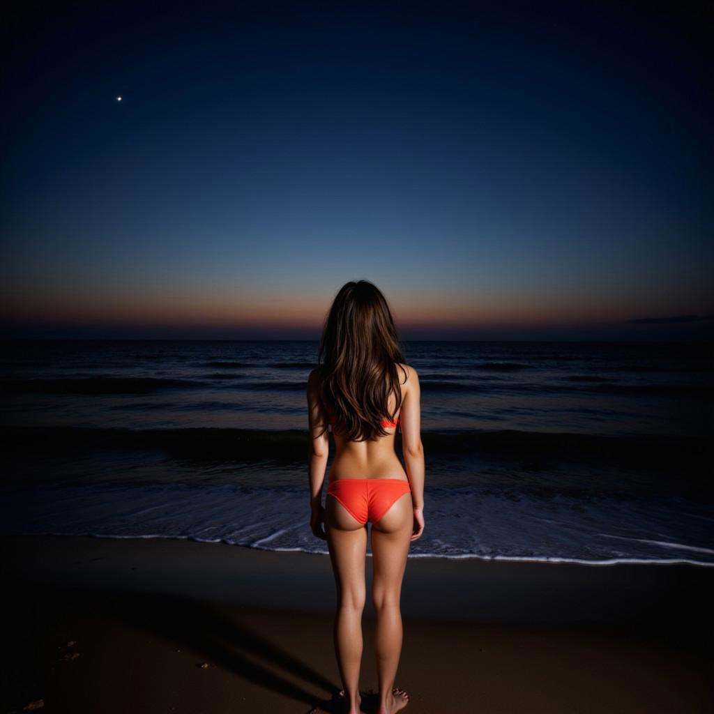 girl at beach at night,  low light on Tensor.Art