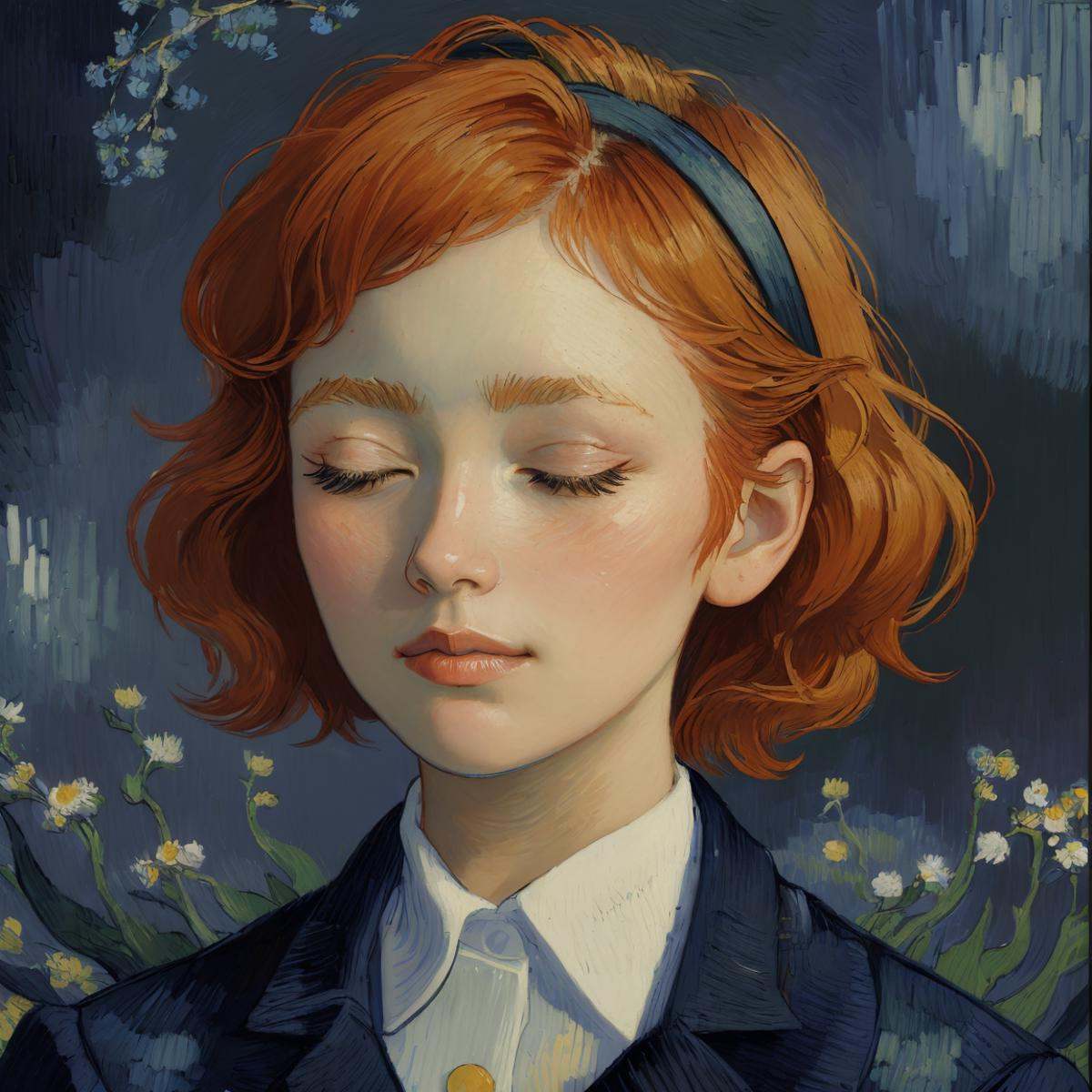 face closeup,  closed eyes,  redhead on Tensor.Art