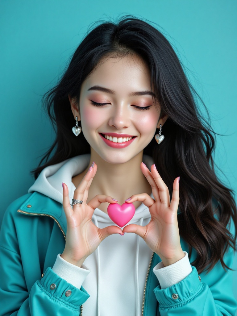 A highly detailed,  photorealistic portrait of a young woman with long,  flowing black hair on Tensor.Art