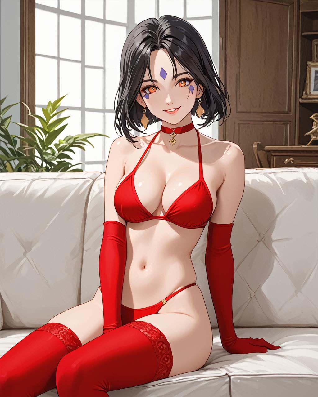 sit on the sofa,  Expressiveh,  charming smile on Tensor.Art
