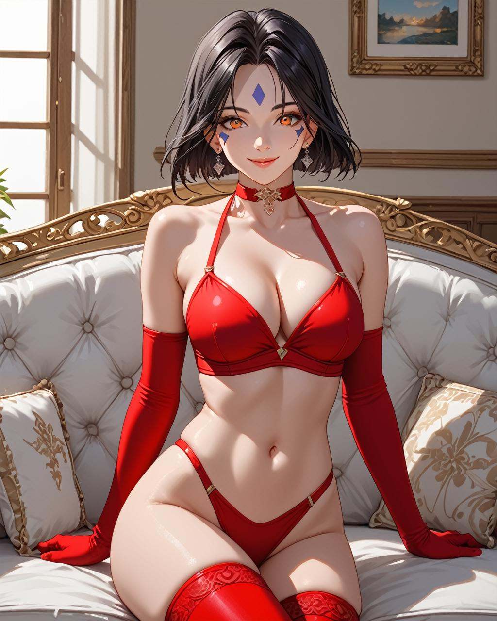 sit on the sofa,  Expressiveh,  charming smile on Tensor.Art