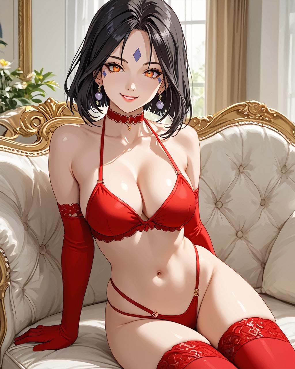 sit on the sofa,  Expressiveh,  charming smile on Tensor.Art