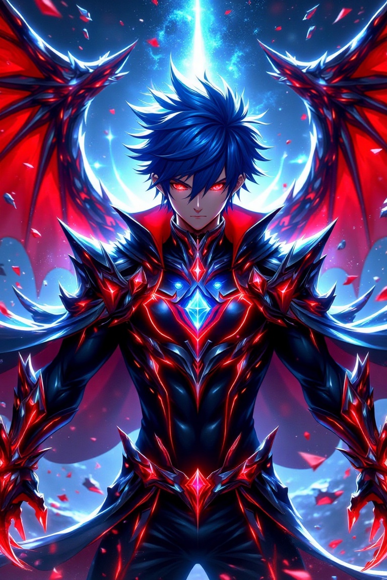 The image depicts a striking fantasy character with an intense,  otherworldly presence. The character is a young male with...