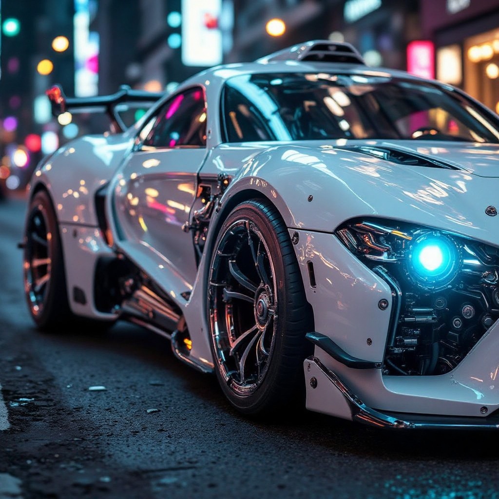 A sleek,  futuristic transhuman car,  half-machine on Tensor.Art