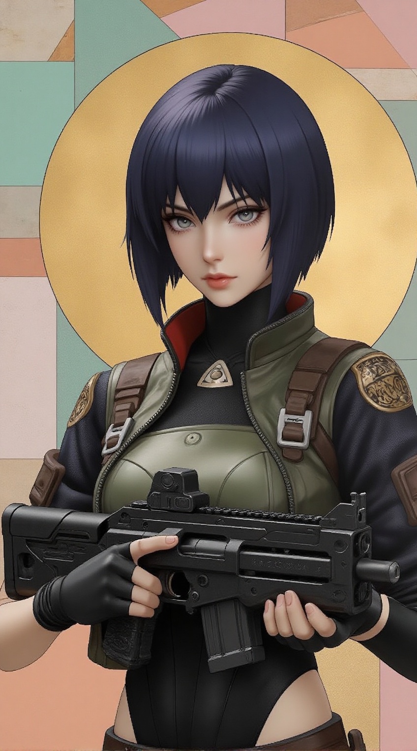 Portrait of Kusanagi Mokoto from Ghost in a Shell,  holding a rifle,  wearing tactical suit on Tensor.Art
