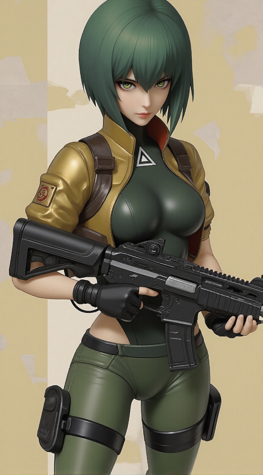 Portrait of Kusanagi Mokoto from Ghost in a Shell,  holding a rifle,  wearing tactical suit on Tensor.Art