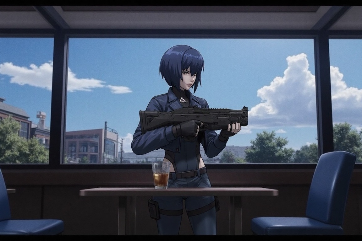 1girl,  solo,  holding rifle on Tensor.Art