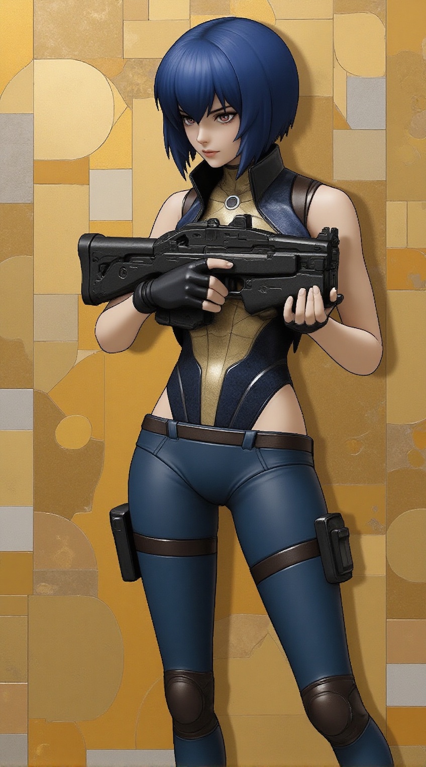 Portrait of Kusanagi Mokoto from Ghost in a Shell,  holding a rifle,  wearing tactical suit on Tensor.Art