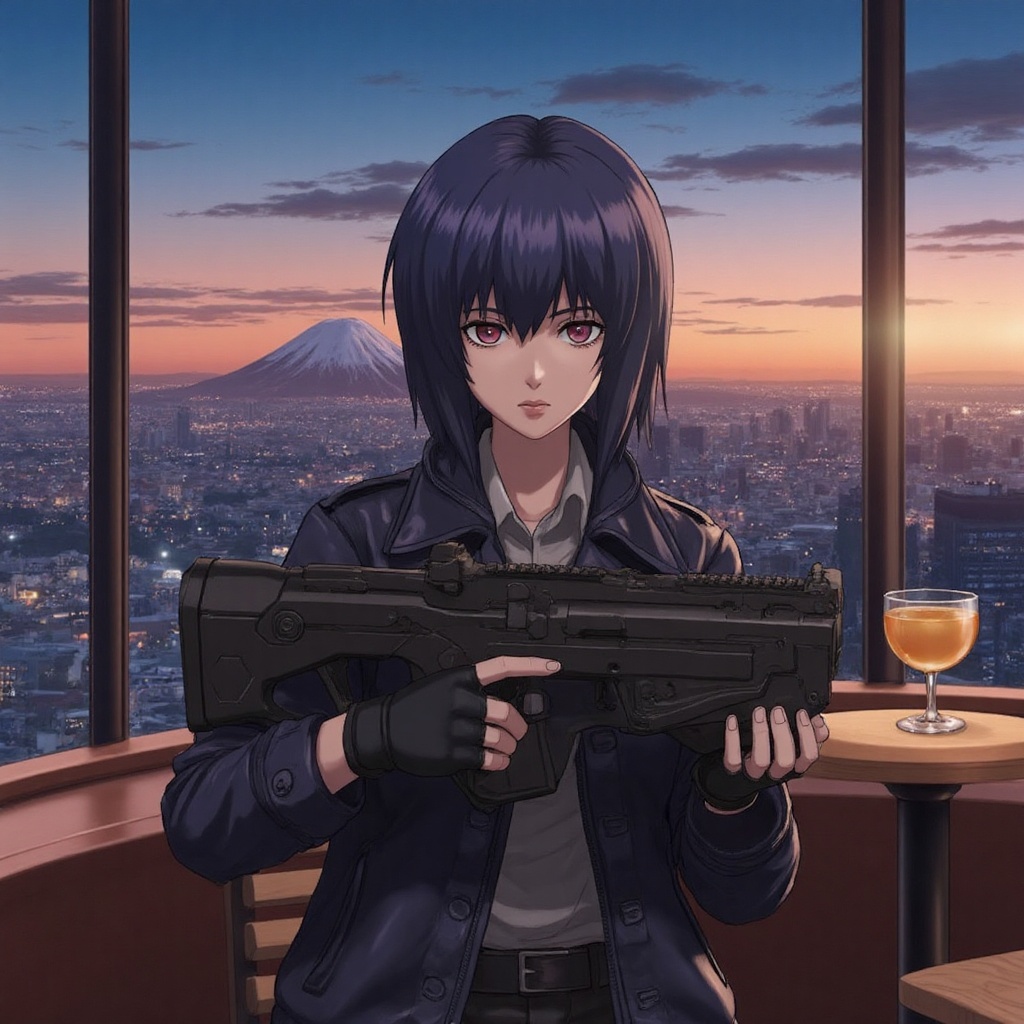 1girl,  solo,  holding rifle on Tensor.Art