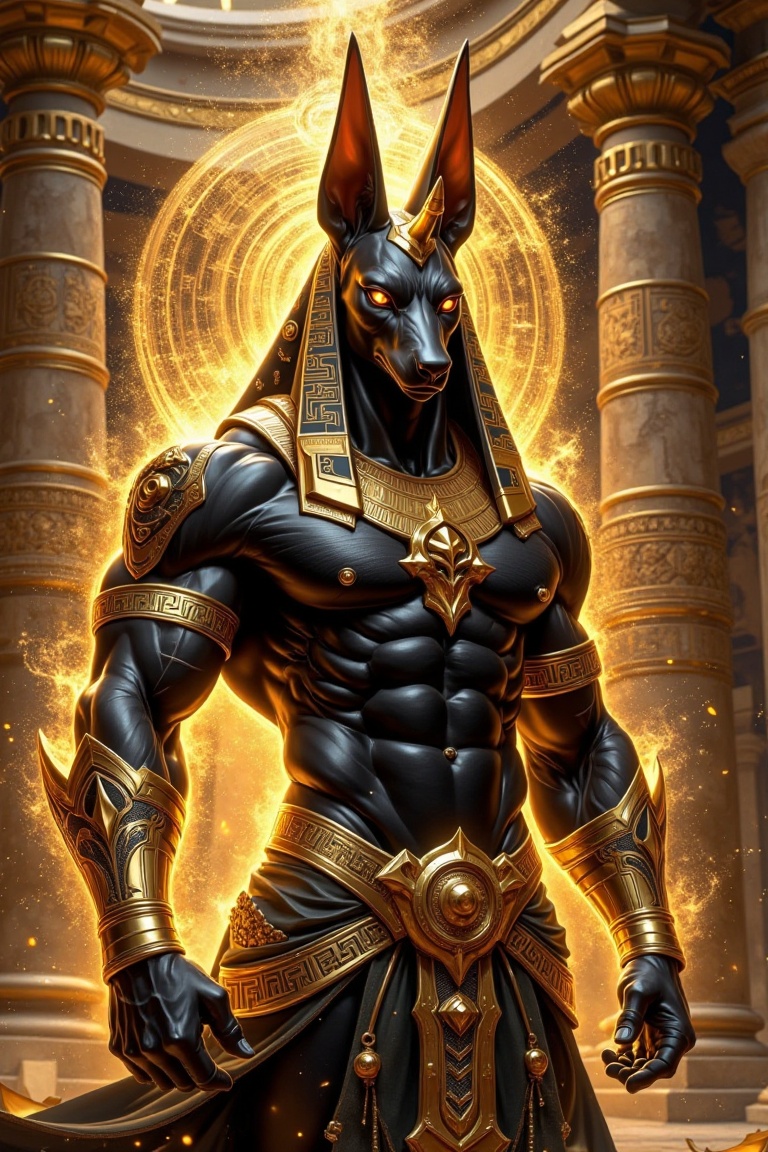 "A muscular,  anthropomorphic figure of Anubis,  the Egyptian god of the afterlife on Tensor.Art