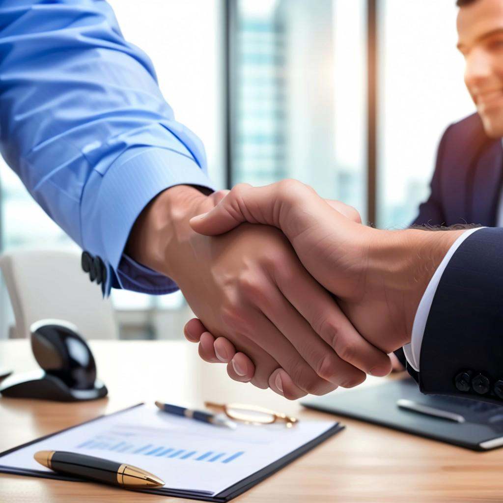 (professional handshake),  business attire,  office setting on Tensor.Art