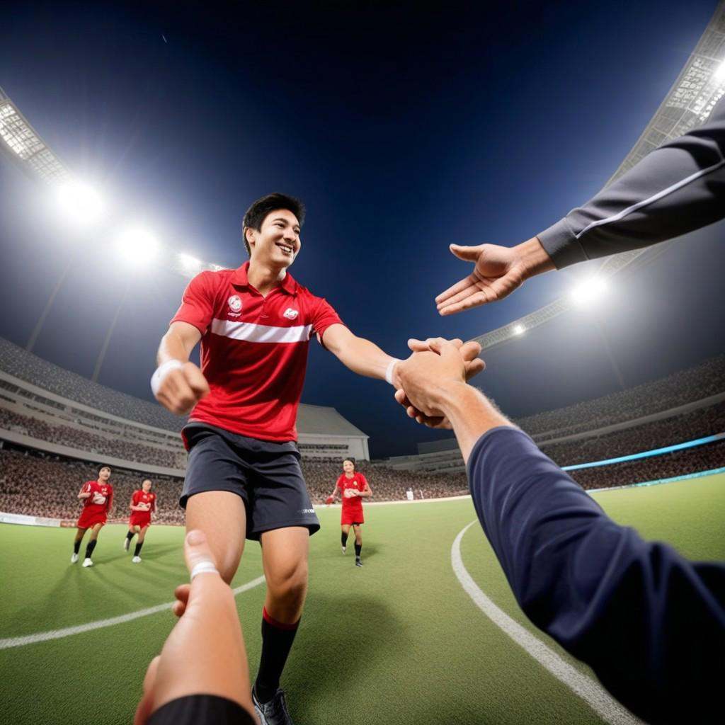 (left hand,  handshake),  outdoor sports event on Tensor.Art