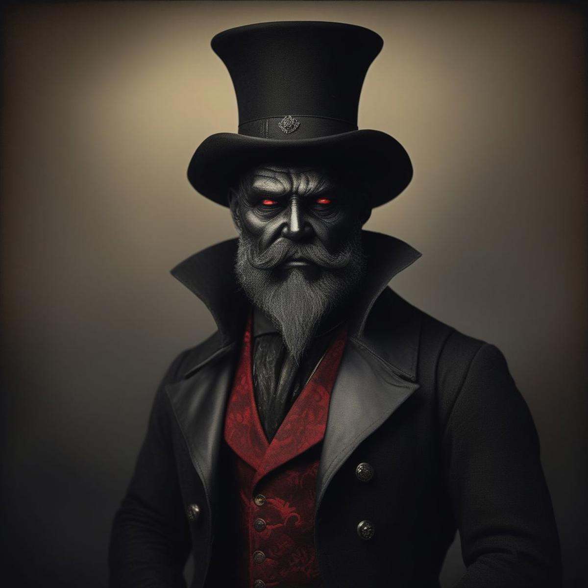 Photorealistic,  Dark and evil red-skinned red goblin with black devil horns,  yellow eyes on Tensor.Art