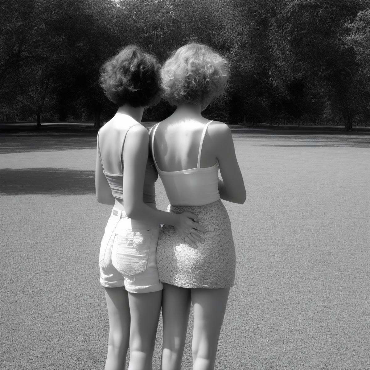 2girls,  black and white,  realistic on Tensor.Art