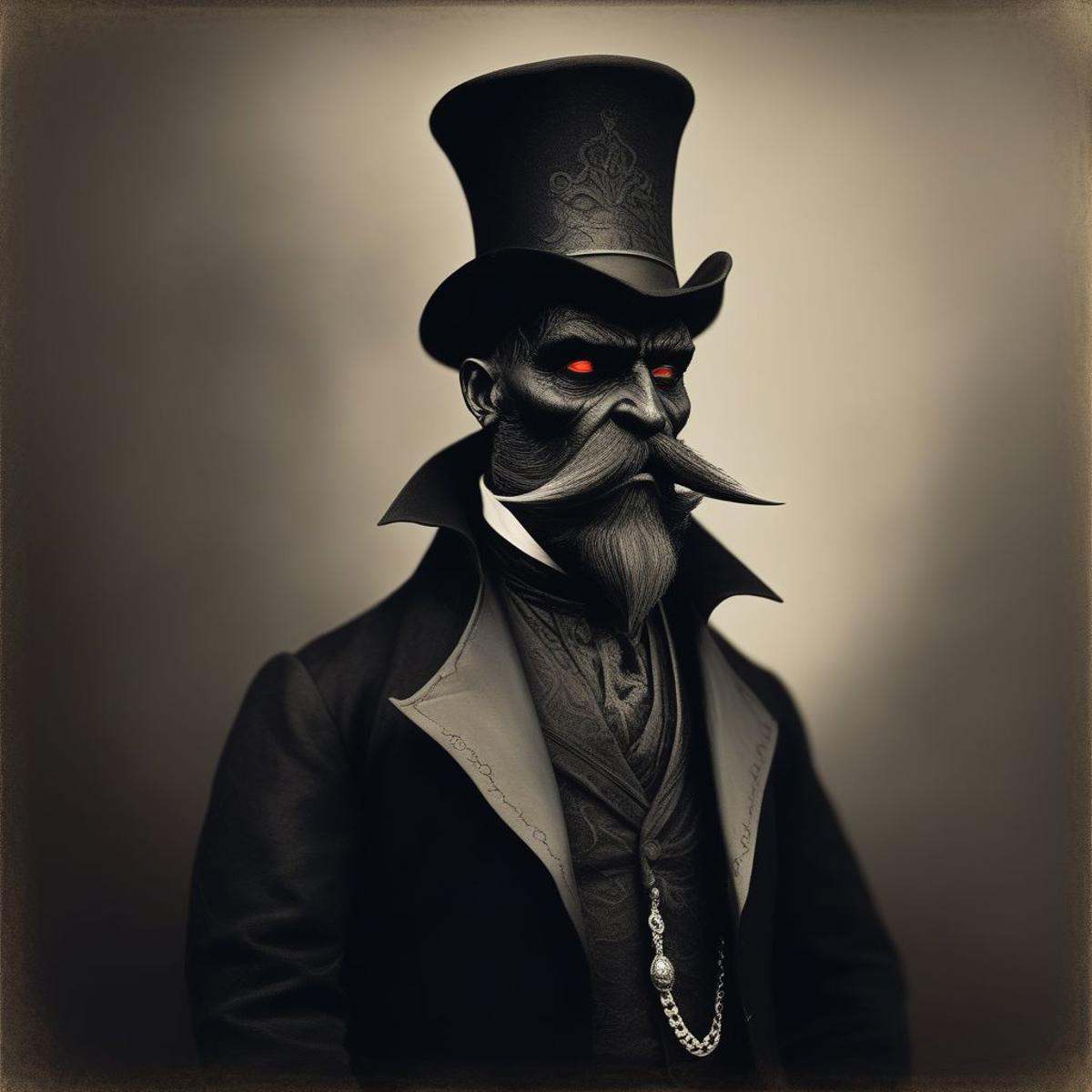 Photorealistic,  Dark and evil red-skinned red goblin with black devil horns,  yellow eyes on Tensor.Art