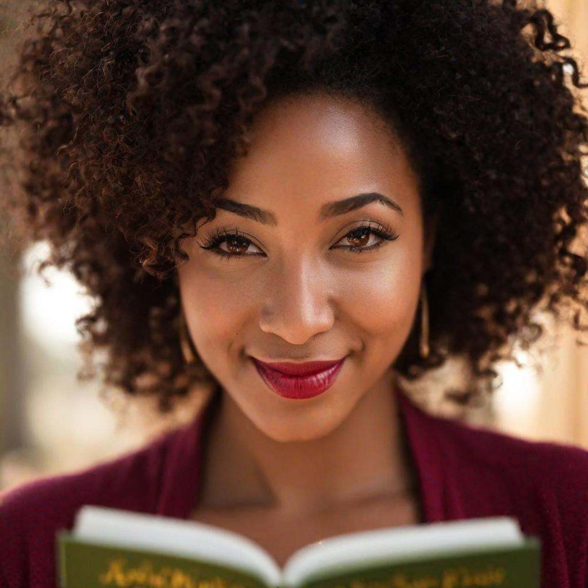 shallow_dof,  Jamaican woman reading a book,  black skin on Tensor.Art