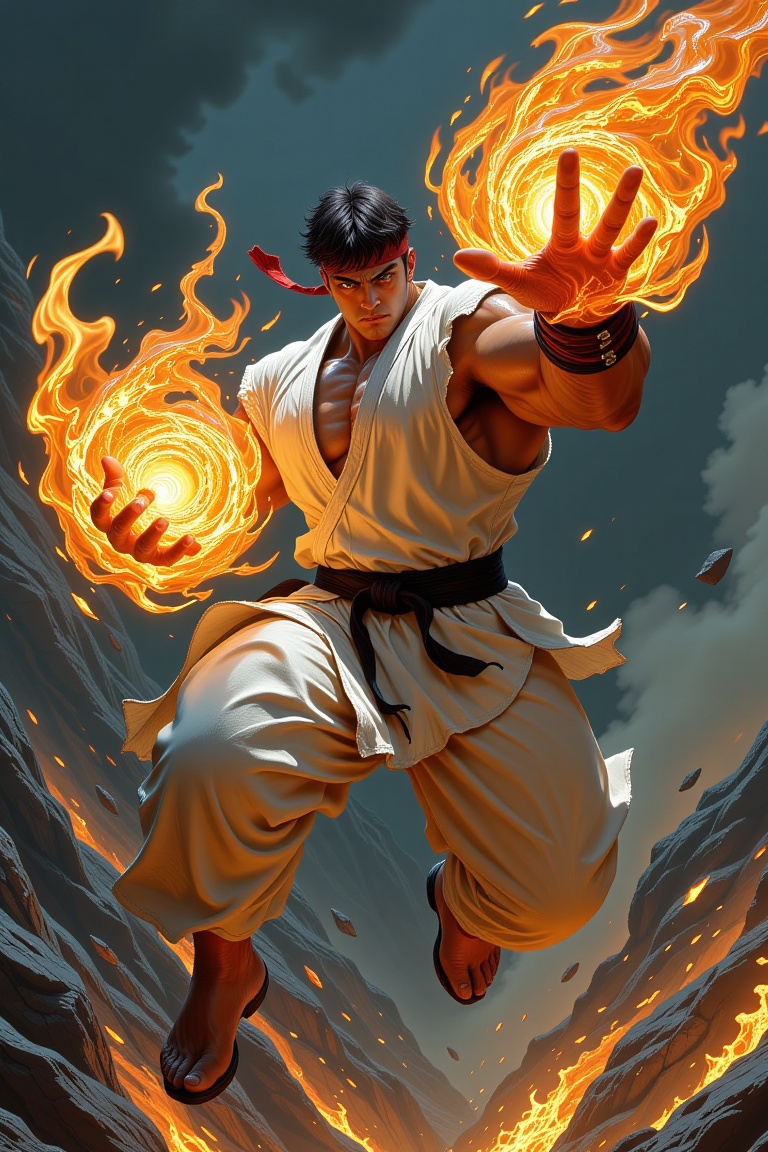 Hyp3rAn1me,  hyper-detailed 32k photorealistic CG masterpiece. Ryu reimagined as Hulk from Street Fighter: a towering,  va...