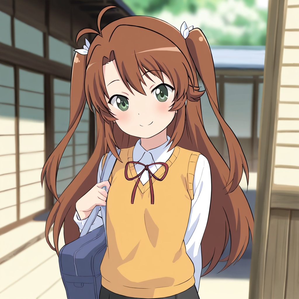 Koshigaya komari (Non Non Biyori),  brown hair,  green eyes on Tensor.Art
