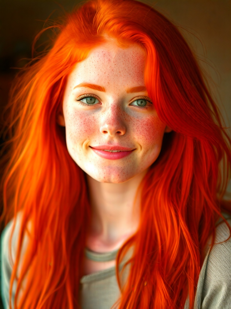 Realistic candid photo,  young red-haired girl,  portrait of a redhead with freckles on Tensor.Art
