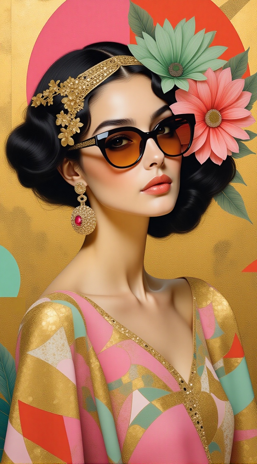 portrait of a stunning woman,  patchwork art style,  ((Anime style inspired)) on Tensor.Art