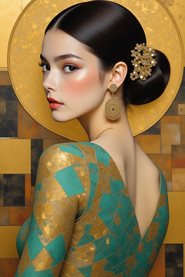 portrait of a stunning woman,  patchwork art style,  geometric abstraction on Tensor.Art
