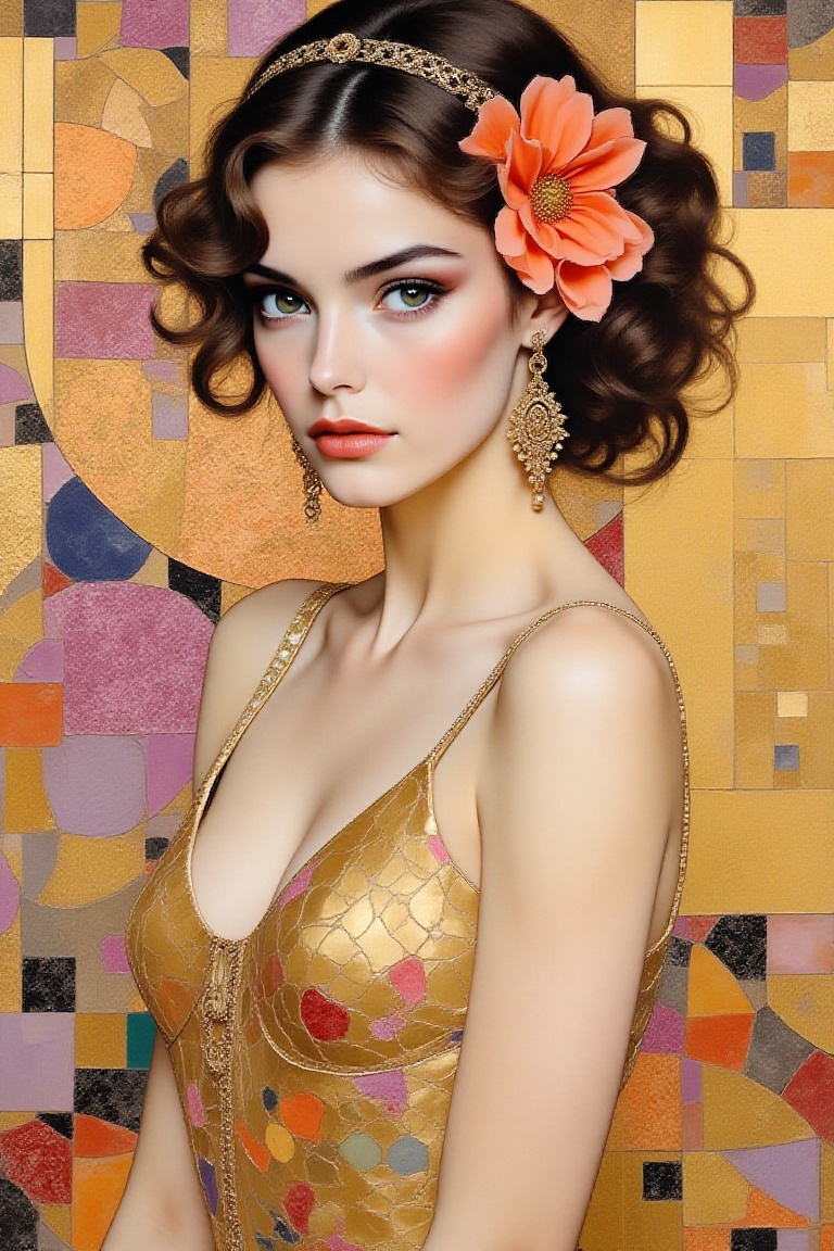 portrait of a stunning woman,  patchwork art style,  geometric abstraction on Tensor.Art