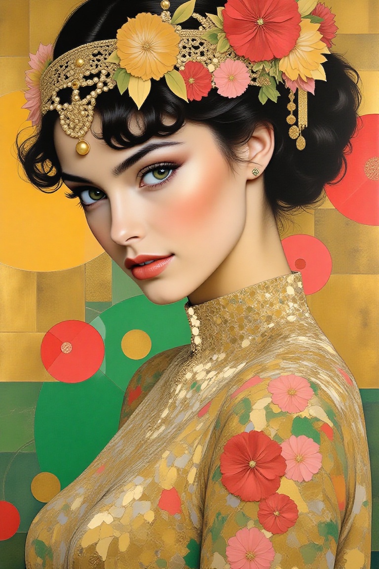 portrait of a stunning woman,  patchwork art style,  geometric abstraction on Tensor.Art