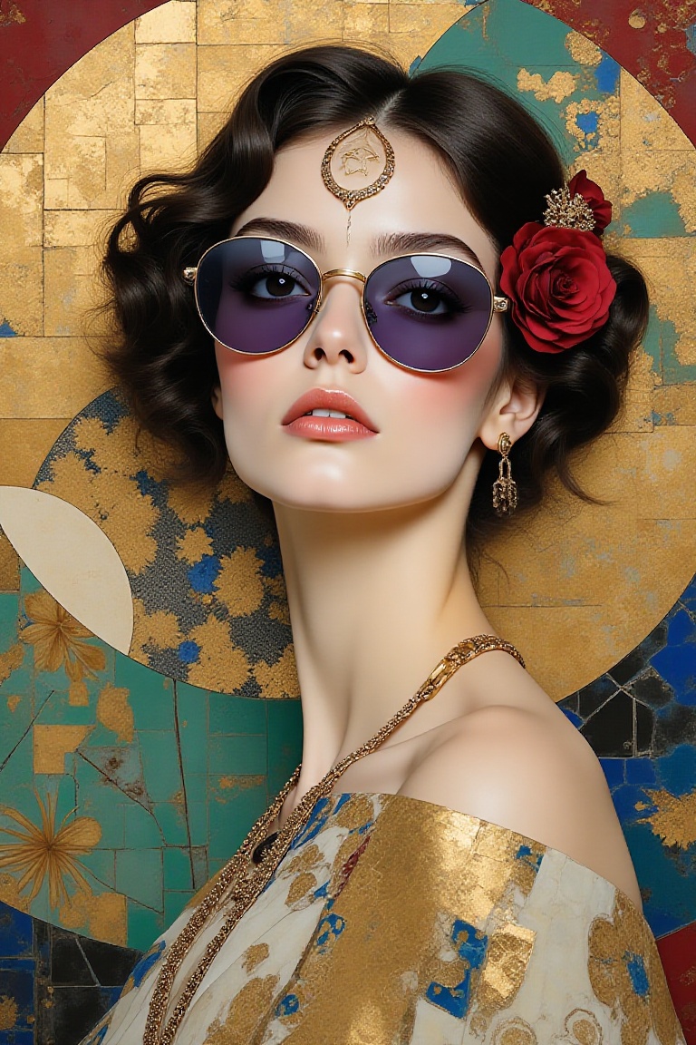 Portrait of a captivating woman,  patchwork-inspired aesthetic,  ((anime influence)) on Tensor.Art