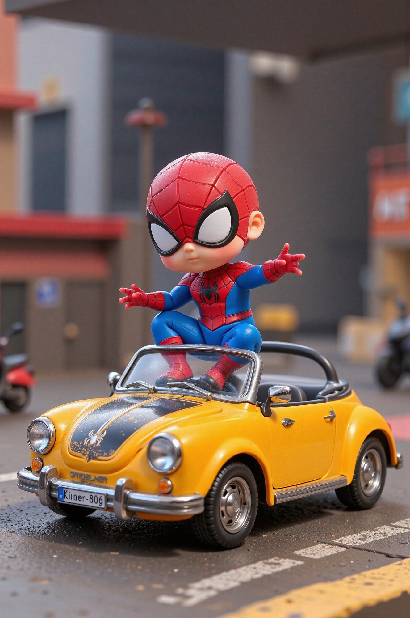 chibi spiderman on the car roof,  chibi world on Tensor.Art