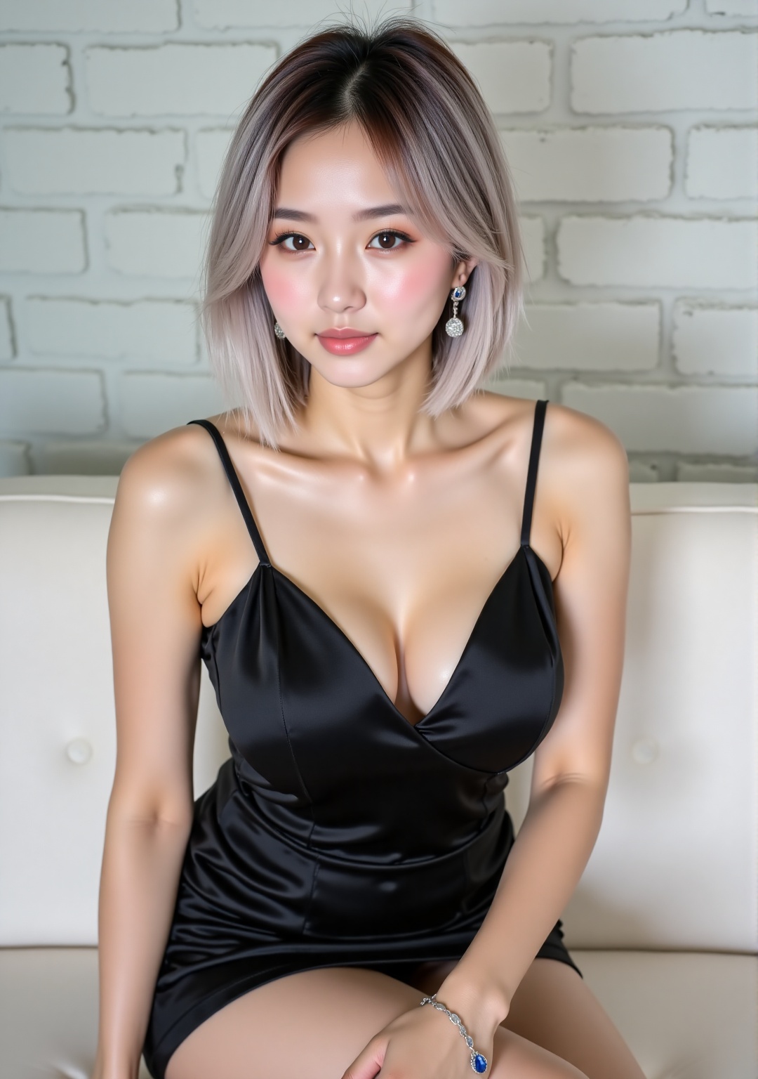 Breathtaking real photo portrait of RegaliaEX. Her straight,  shoulder-length hair is dyed in a soft ombre blend from deep...