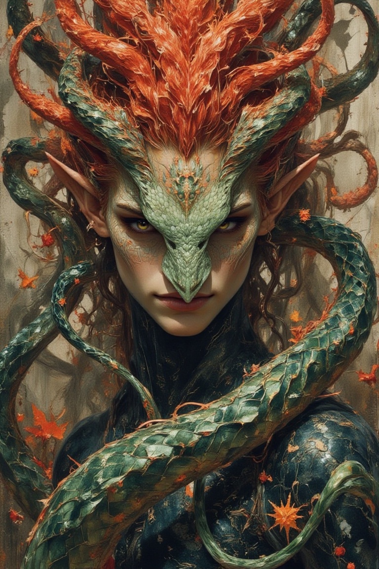 beautiful medusa with red snake hair on Tensor.Art
