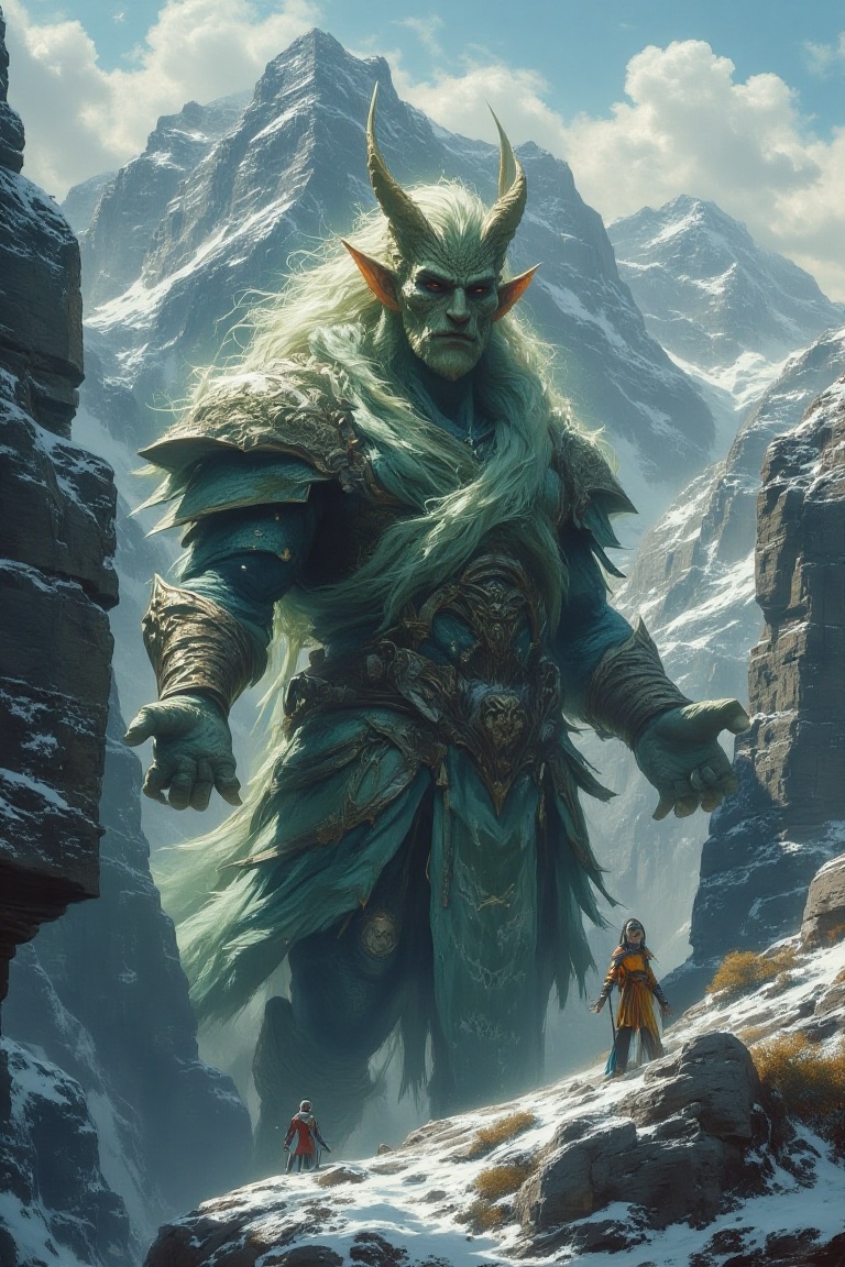gigantic elf in snow mountain on Tensor.Art