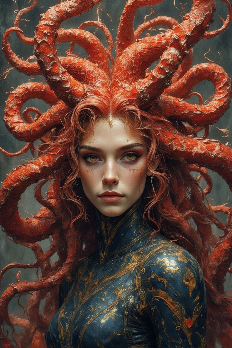 beautiful medusa with red snake hair on Tensor.Art