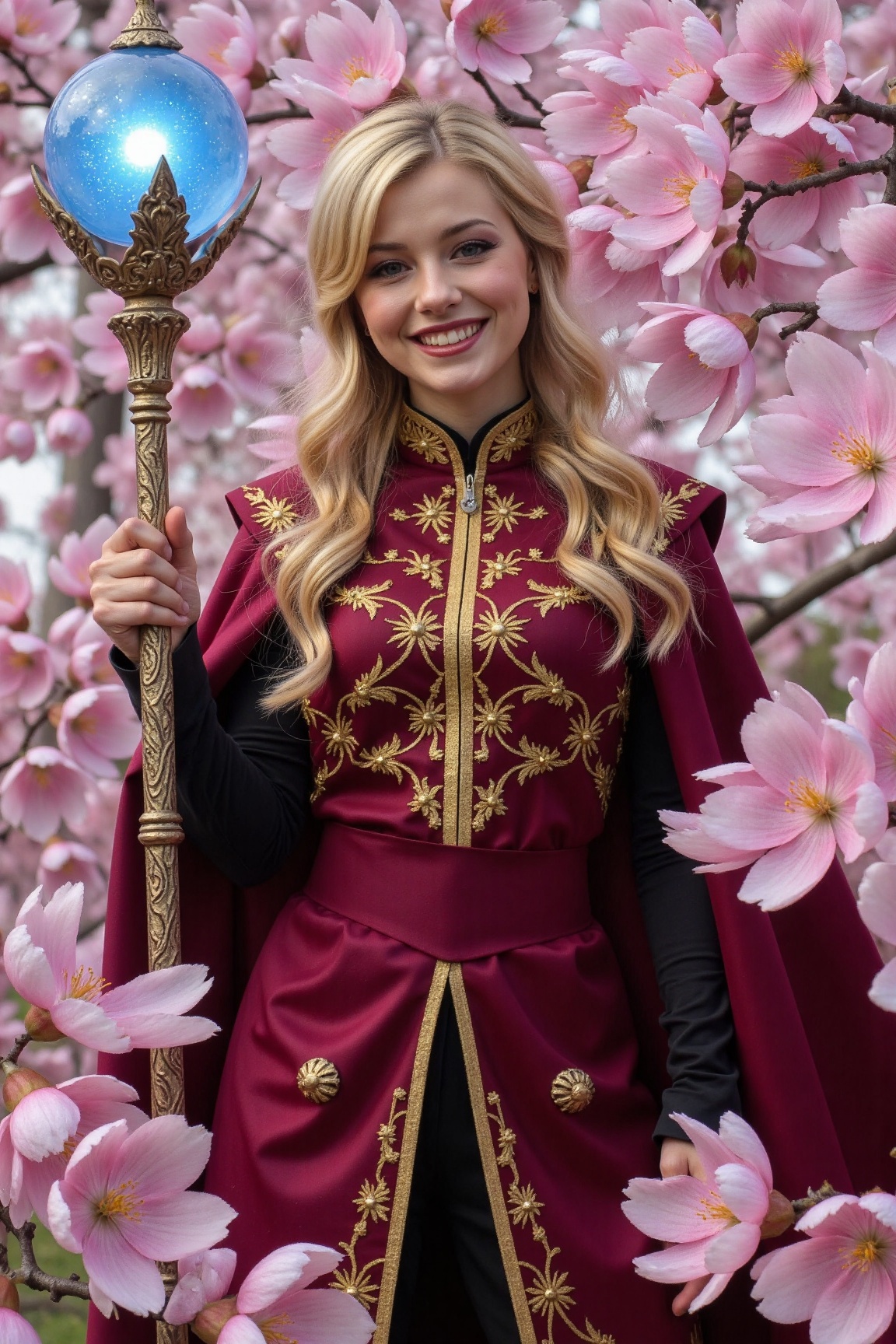 This image presents Anna as a powerful sorceress in a fantastical setting,  blending her cheerful personality with a magic...