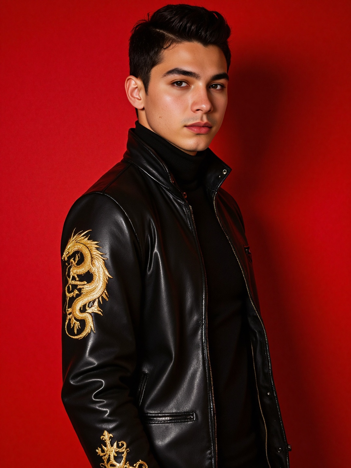 A striking portrait of a confident young man with sharp facial features,  intense gaze,  and a strong jawline on Tensor.Art