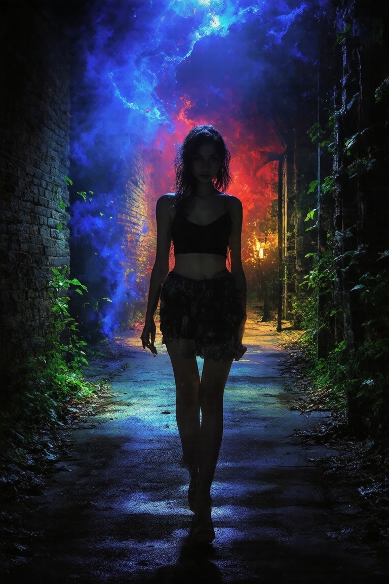 Captured in a dramatic,  low-key setting,  a beautiful model slowly emerges from the darkness. Shadows dance across her pa...