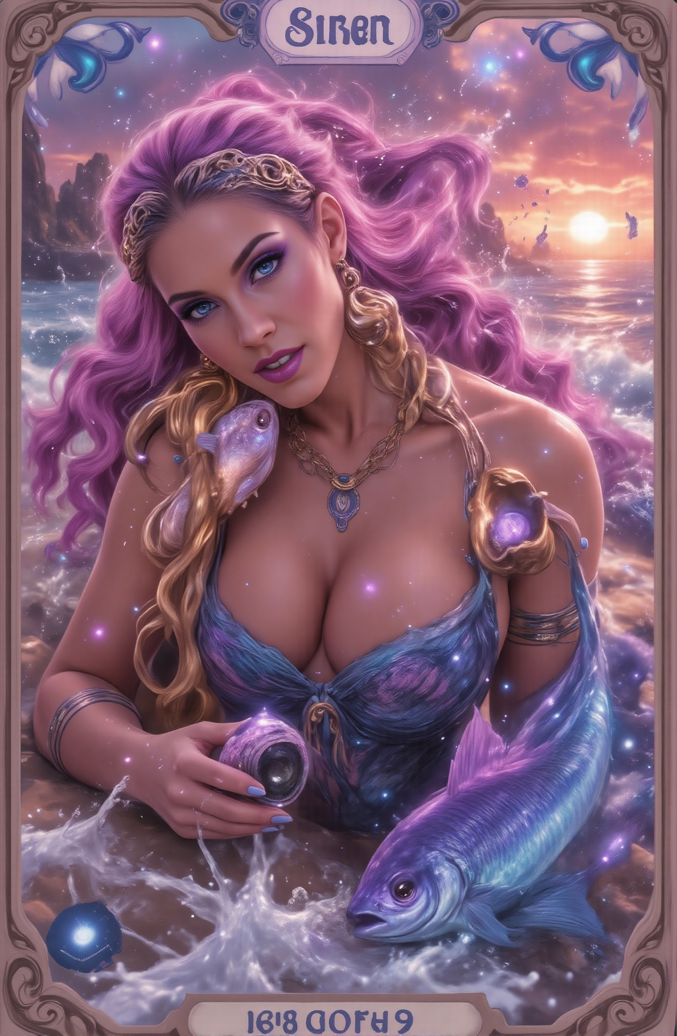 Score_9 is a tarot card depicting the seductive temptation of the Siren in Greek mythology. Below the tarot cards,  a card...