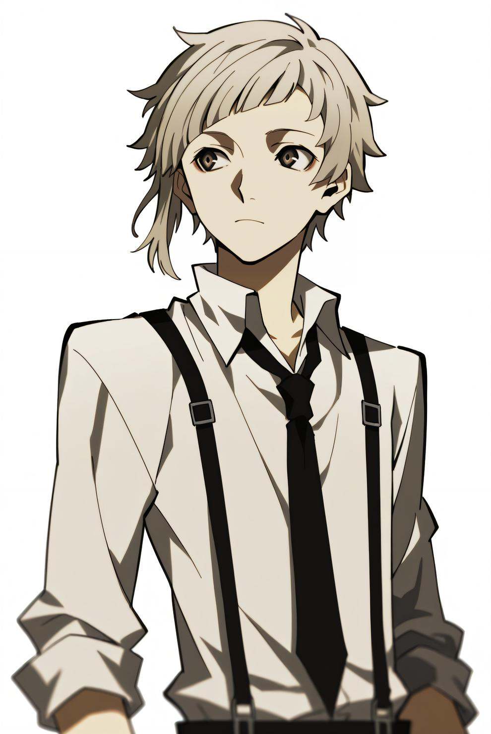nakajima atsushi,  white shirt,  suspenders on Tensor.Art
