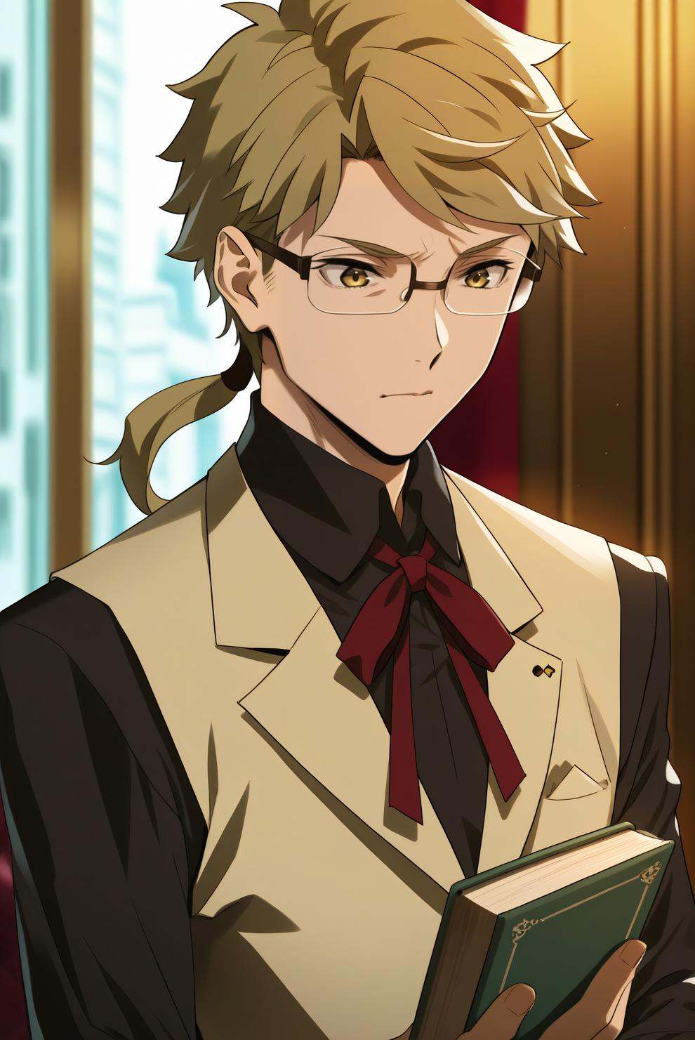 kunikida doppo,  low ponytail,  glasses on Tensor.Art