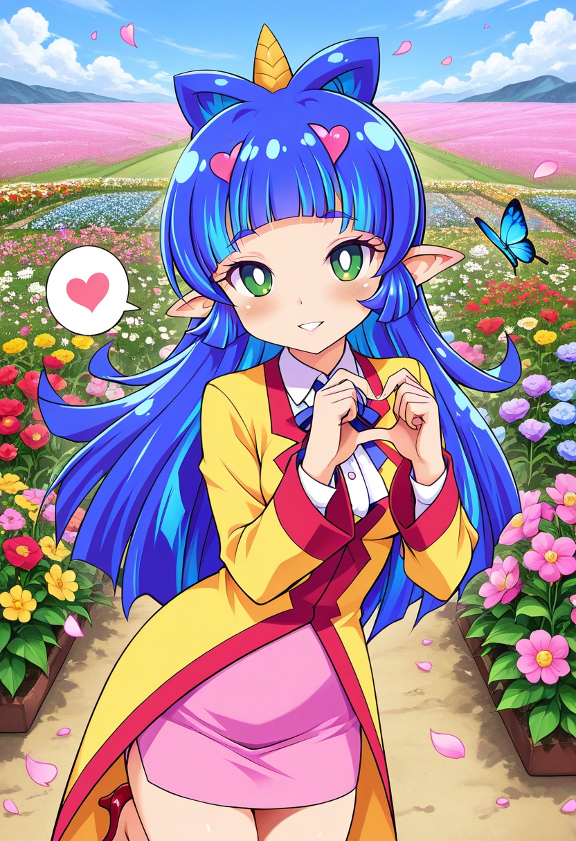 yashahime,  yellow horn on head top,  blue long hair on Tensor.Art