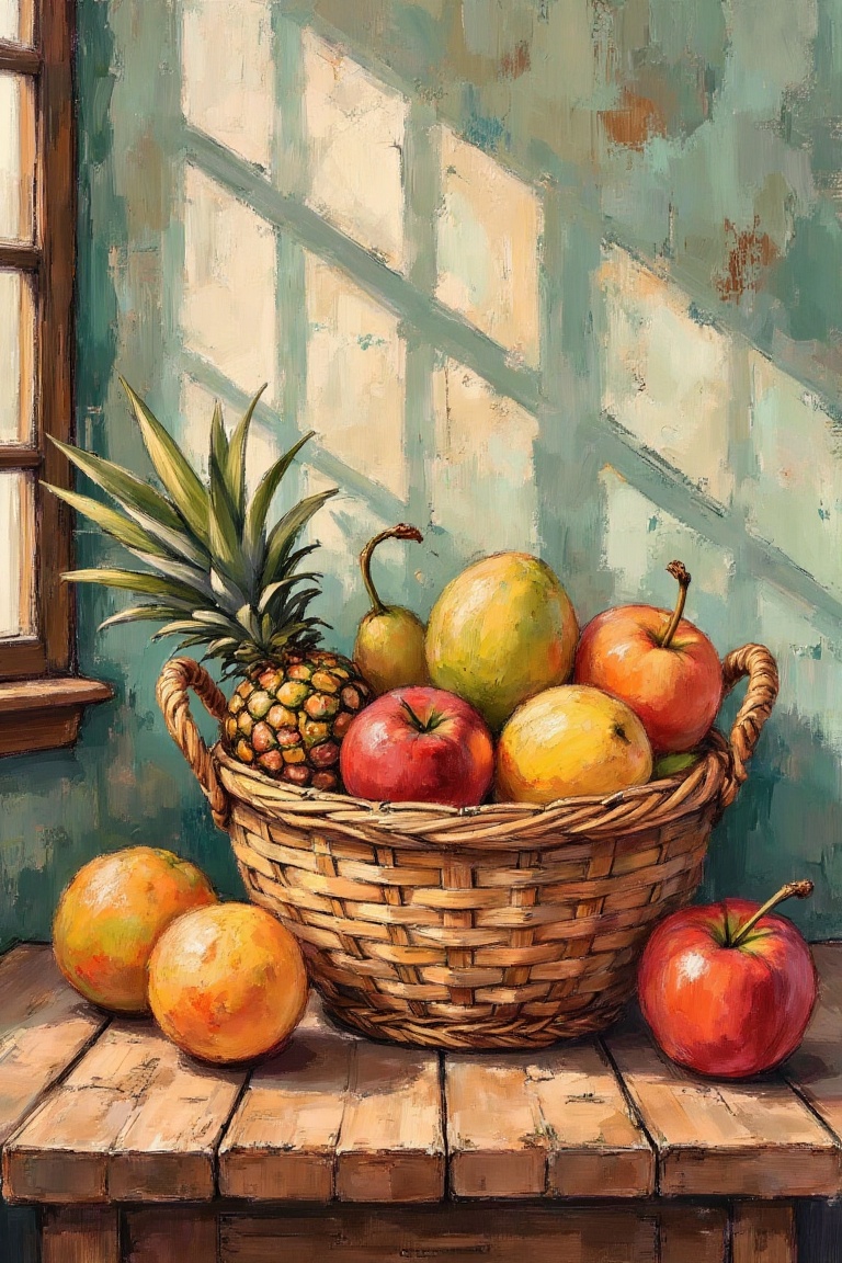 A retro cartoon-style illustration in Moreparsley art style with brushstroke painting technique,  depicting a bowl of frui...