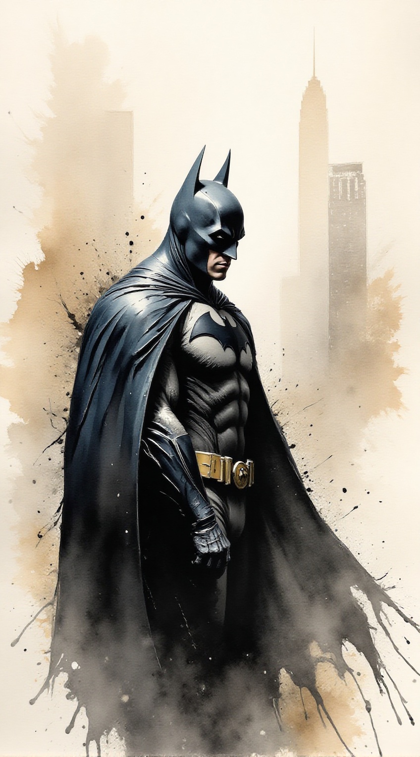 Close up of Batman standing,  pencil sketch base,  ink art style on Tensor.Art