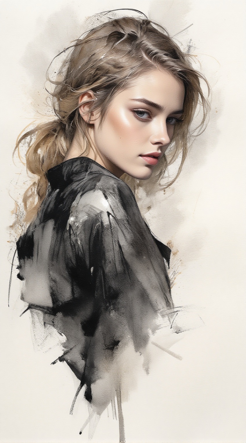 Portrait of a woman,  ink and watercolor art style,  ek_1nk_art on Tensor.Art