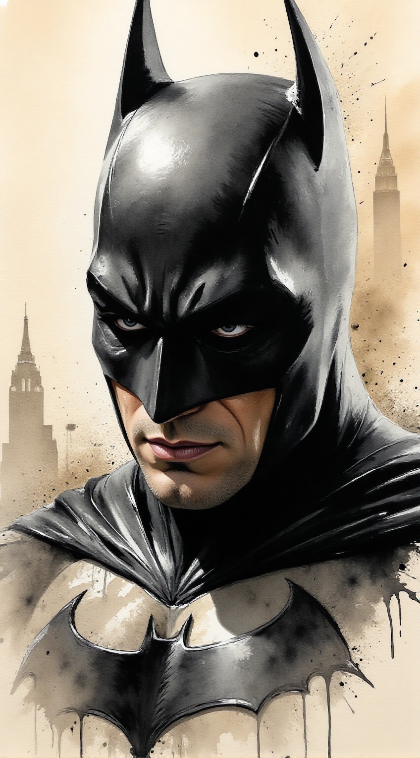Close-up portrait of Batman,  pencil sketch base,  ink art style on Tensor.Art