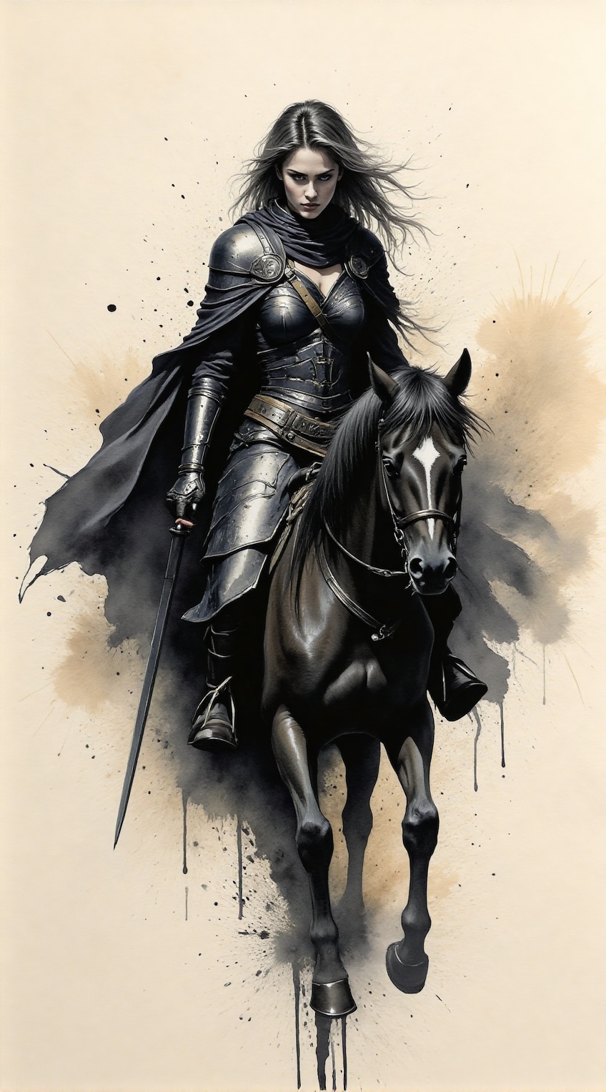 warrior woman,  ink art style,  cinematic lighting on Tensor.Art
