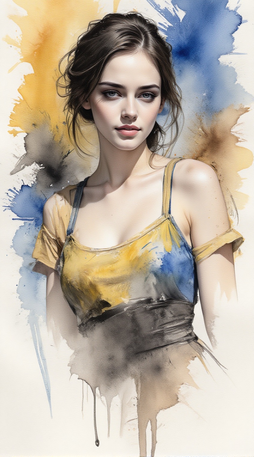 Portrait of a woman,  charcoal \(medium\),  ink and watercolor art style on Tensor.Art