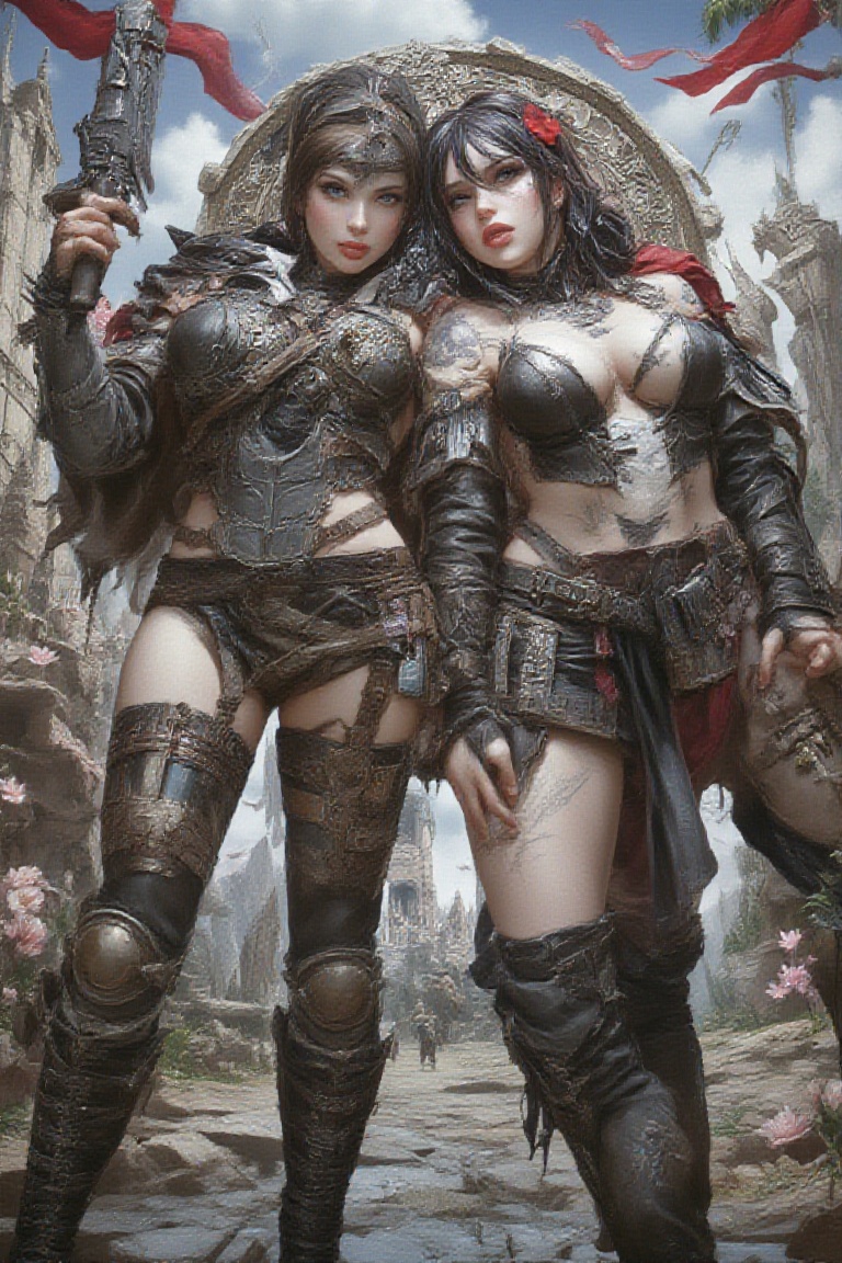 full body view of 2girls,  dutch angle on Tensor.Art